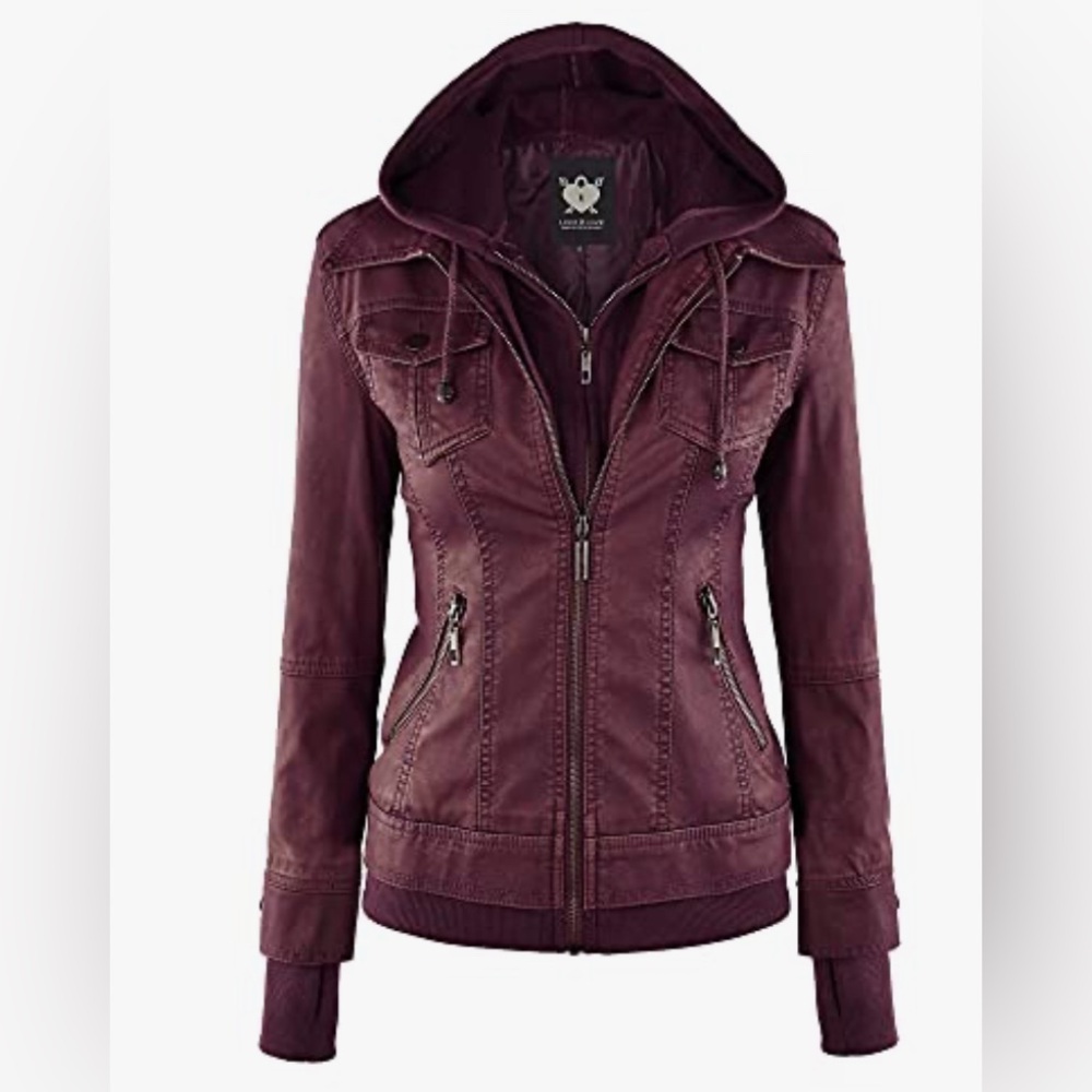 Lock and Love Women's Faux Leather Moto Biker Jacket Coat